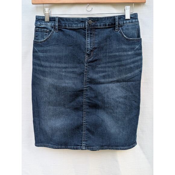 Pilcro Anthropologie Classic Denim Pencil Skirt Size 26 Pleated Back High Waist - Picture 1 of 6